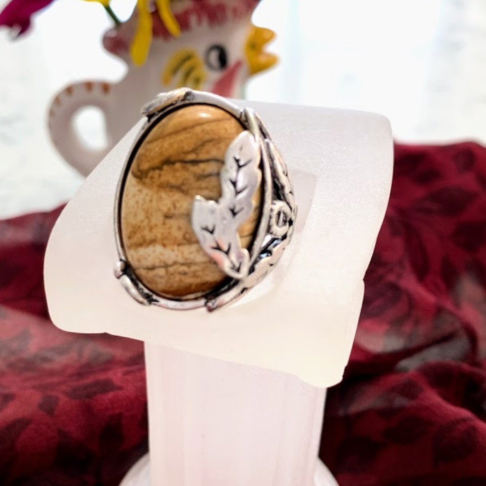 Ring Oversized Silver Women Nuanced Brown Size 6.5